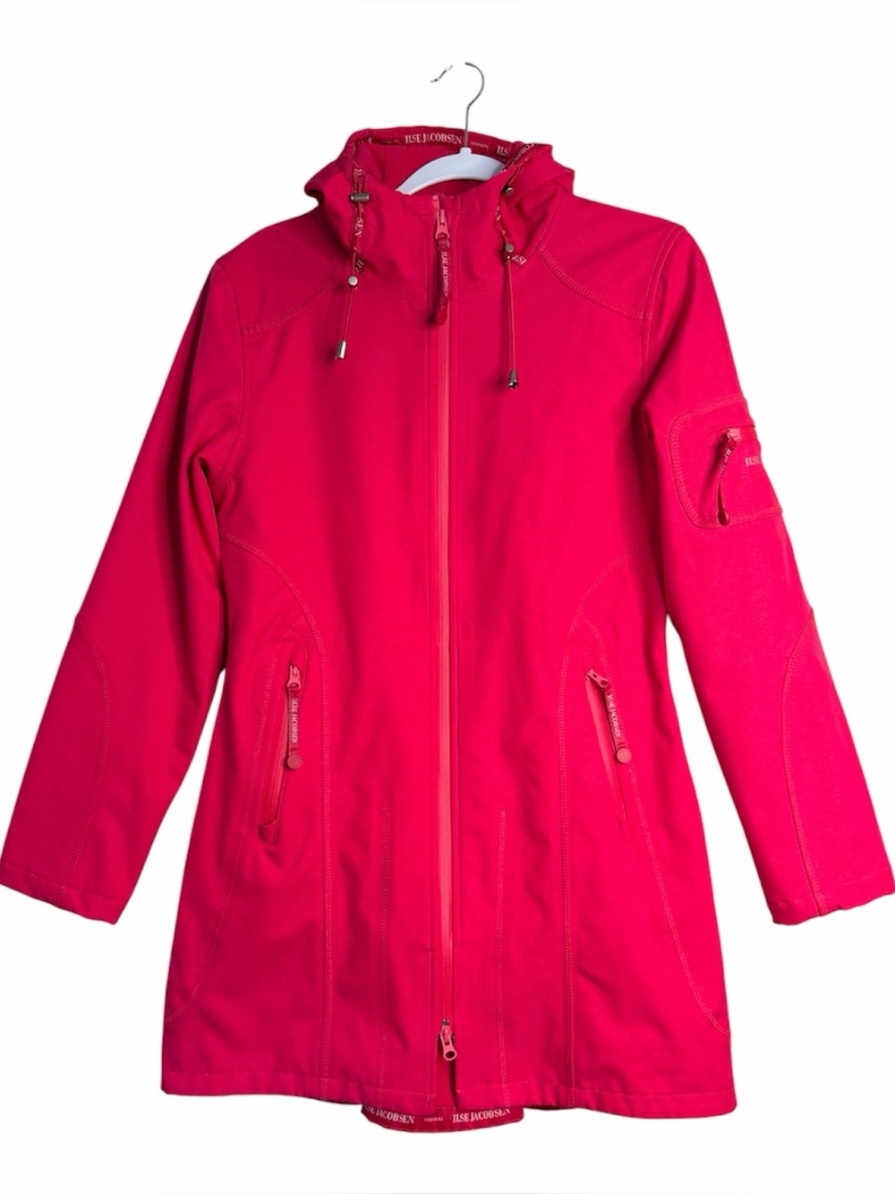 Isle Jacobsen Womans Long Rain Coat Size 38 Waterproof Jacket Softshell Pink